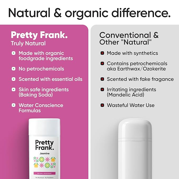 Pretty Frank Natural Aluminum-Free Deodorant Stick, Jasmine (1-Pack) | All-Day Odor Control for Women & Men | Effective, Skin Soothing Formula with Safe, Organic Ingredients and Essential Oils