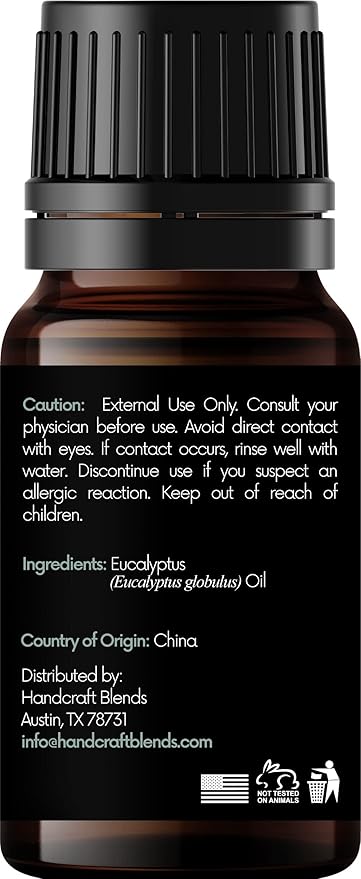 Handcraft Blends Eucalyptus Essential Oil – 0.33 Fl Oz – 100% Pure and Natural – Premium Grade Essential Oil for Diffuser and Aromatherapy, Skin, Massage, Candle and Soap Making Fragrance