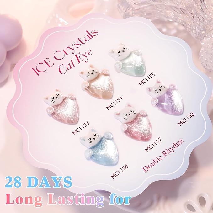 Double Rhythm Cat Eye Gel Nail Polish Set of 6 Same Color Same Bottle 0.5 Oz Shimmer Glitter with Magnet Holographic Reflective Magnetic UV Nail Polish Kit (Silver Nude Pink Blue Purple-T6-28)