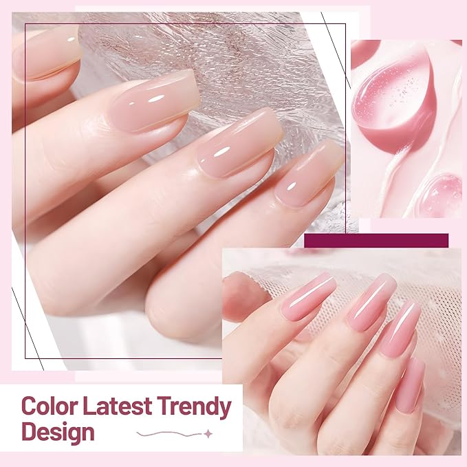Jelly Nail Polish Set 6 Colors White Pale Red Soft Pink Natural Nude Pale Purple Fresh Pink Purple All Seasons Neutral Color Quick Dry Nail Polish Set for Women Salon DIY Nail Art