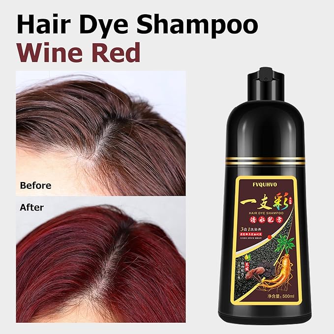 Hair Dye Shampoo 3 in 1, Semi-Permanent Hair Color, Wine Red Hair Dye, Safe & Professional, Easy To Use, For Salon & Home 16.9 FL OZ (Wine Red)