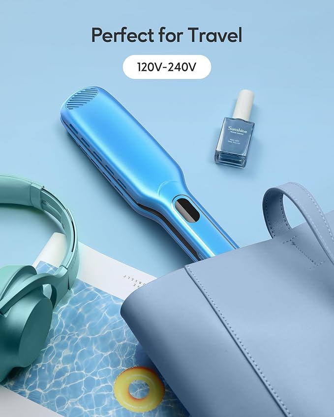 Wavytalk Hair Straightener, 1.7 Inch Wide Vent Sesh Titanium Wet to Dry Flat Iron, Straightener for Damp or Dry Hair (Blue)