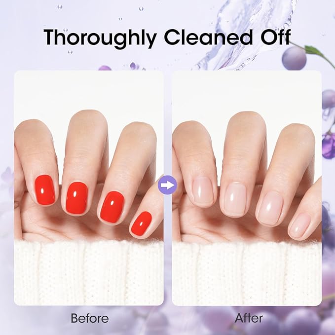 Gellen Nail Polish Remover Grape Scent, Non Acetone Nail Polish Remover Pump for Quick Dry Polishes, Gentle Fingernail Polish Remover with Vitamin E, Powerful Polish Removal for Home Salon 6.09 Fl Oz