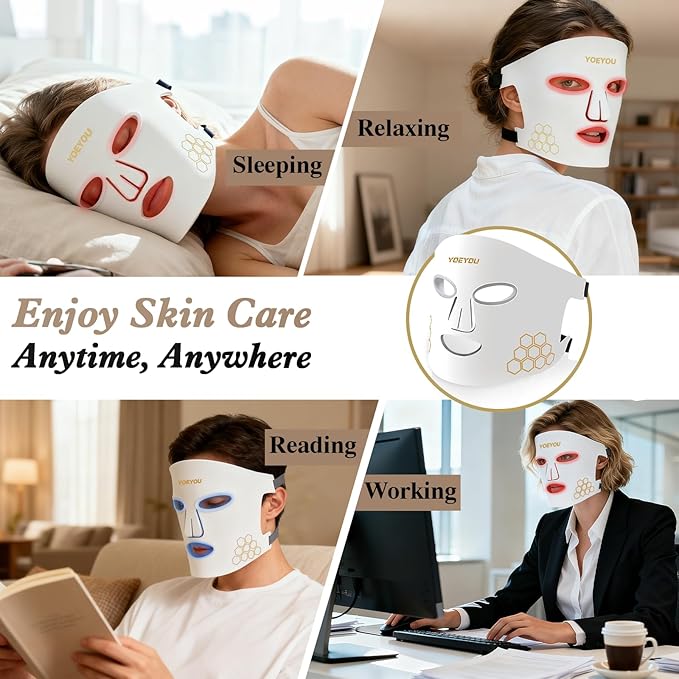 Red Light Therapy for Face, Infrared LED Face Mask Light Therapy 4 Light Waves with 850nm Near Infrared, Portable Rechargeable Red Light Therapy Mask Skincare Device for Facial Rejuvenation