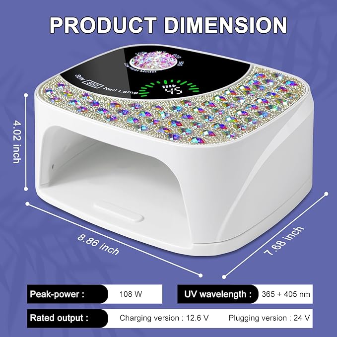 LIMEGIRL UV LED Nail Lamp Kit for Gel Polish Professional Fast Curing White Dryer Light Set with 4 Timer Settings Cordless Rechargeable Nail Art Cure Machine with UV Gloves and Automatic Sensor