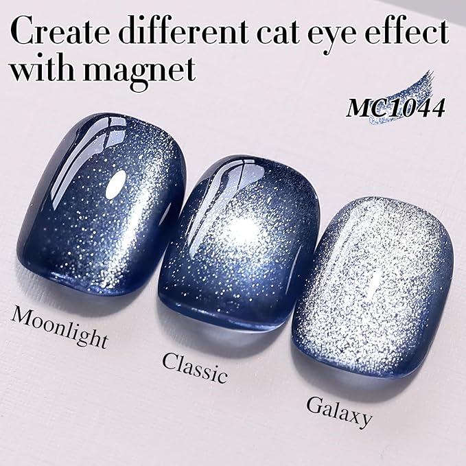 Double Rhythm 0.5 OZ Cat Eye Gel Polish with Magnet 15ML Holographic Glitter Shimmer Translucent Jelly Color Magnetic Polish Salon DIY at Home (Dark Blue-MC1044)