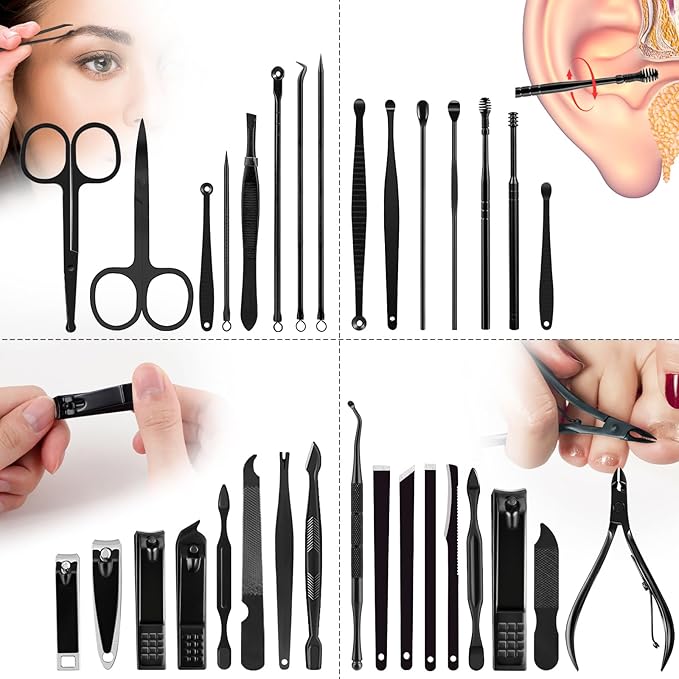 Manicure Set 32pcs Professional Nail Clippers Kit Pedicure Care Tools-Stainless Steel Grooming Tools for Travel