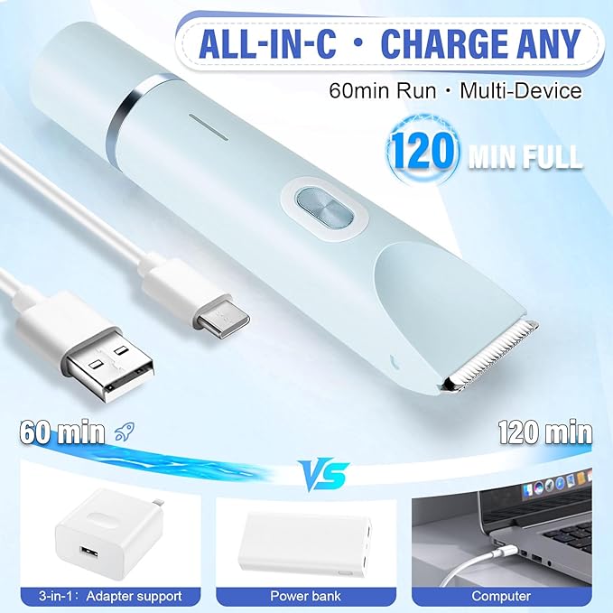 Women's Bikini Trimmer, 2-in-1 Electric Shaver for Bikini Line, Legs, Underarms, Face - Waterproof Women's Electric Shaver for Sensitive Skin, USB Rechargeable (Blue)