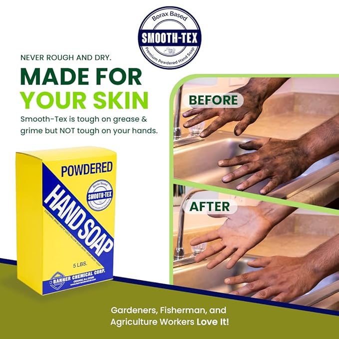 Smooth-Tex Borax Powdered Hand Soap - Heavy Duty Industrial Hand Wash - Removes Grease, Grime and Oil from Hands for Mechanics & Industrial Workers, Compare to Boraxo - 5 lbs (6 Pack)