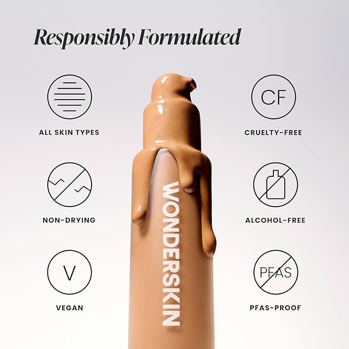 Wonderskin Hyper Bond All-Day Stay Serum Foundation – Waterproof, Transfer-Proof, 24HR Longwear Face Makeup with Niacinamide & Hyaluronic Acid – Lightweight, Natural Finish (Bliss)