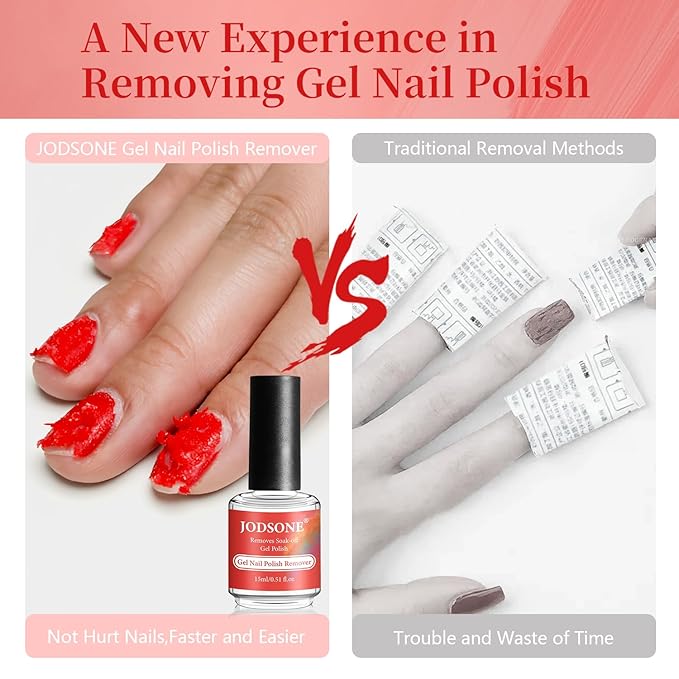 JODSONE 15ml Gel Nail Remover No Need Soaking or Wrapping for Quick And Easy Removal At Home with Cuticle Pusher and Nail File
