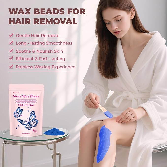 Wax Beads for Sensitive Skin Hair Removal - 2.5lb Hard Wax Pearls with 20 Sticks for Brazilian, Bikini, Back, and Chest, Painless Refill for Waxing Kit (Chamomile)
