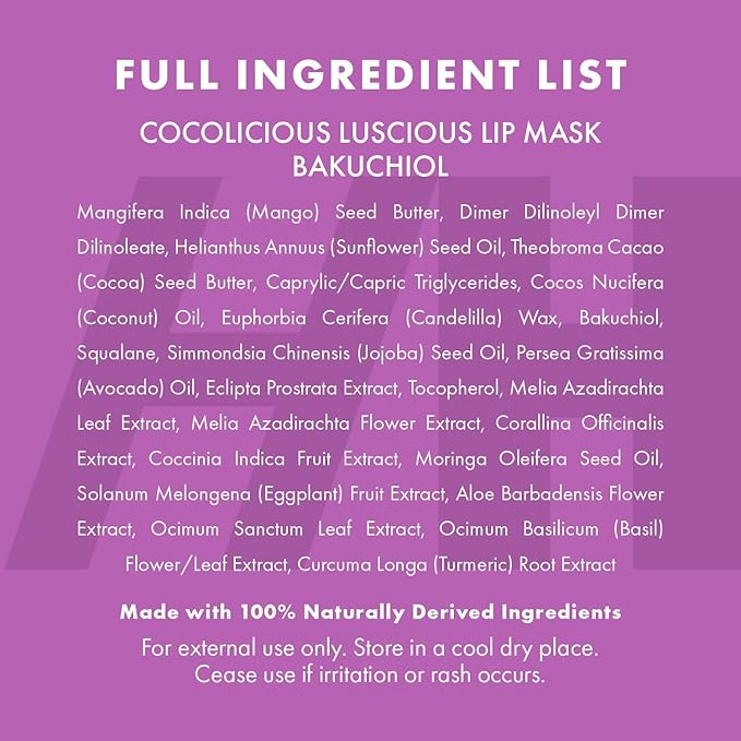 100% Natural Vegan Lip Butter Sleeping Lip Mask, Overnight Lip Moisturizer and Conditioner for Dry Lips Intensive Lip Balm and Lip Therapy Skin Care with Mango butter (Bakuchiol - Collagen Boosting)