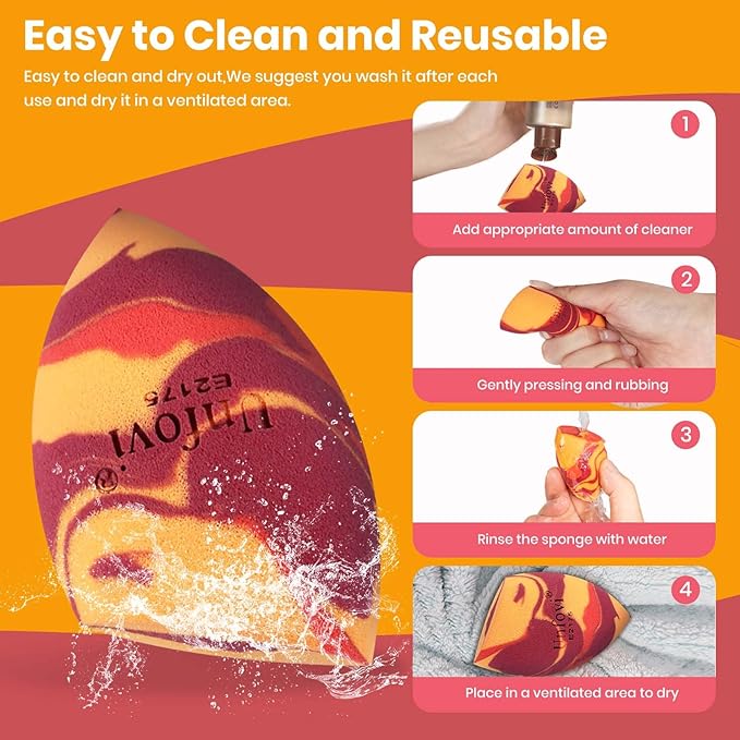 Tri Color Makeup Sponge, Low Absorption Latex Free Soft Makeup Sponges For Foundation,7pcs Beauty Sponge Blender for Power&Cream,Liquid(Burgundy+Red+Orange)