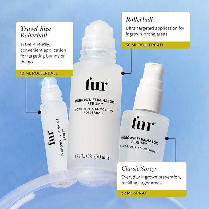 Fur Ingrown Eliminator Serum Rollerball - Powerful Ingrown Hair Treatment Serum With AHAs and BHAs to Treat and Prevent Ingrown Hairs and Bumps, Hydrates and Soothes Irritated Skin - 50 ml