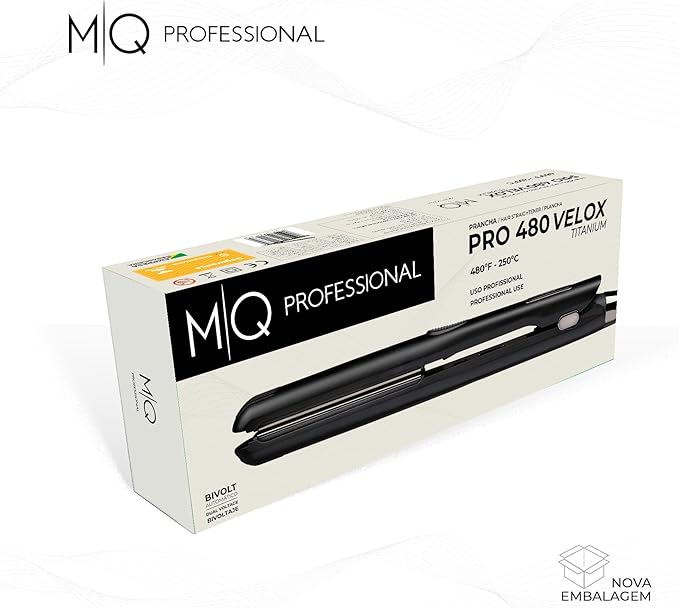 MQ Professional Hair Straightener - Pro 480 Velox Titanium Flat Iron - Brazilian Expertise - Fast Heating, Ergonomic Design – Ideal for Professional Use