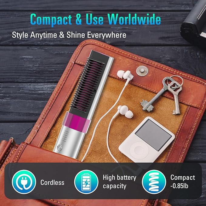 SDLOGAL Rechargeable Hair Straightener Brush, Hair Straightener Comb Straightening Brush for Women, with 5 Temps & Fast Heating, Easy and Fast Salon-Style, Built-in Double Ionic Generators