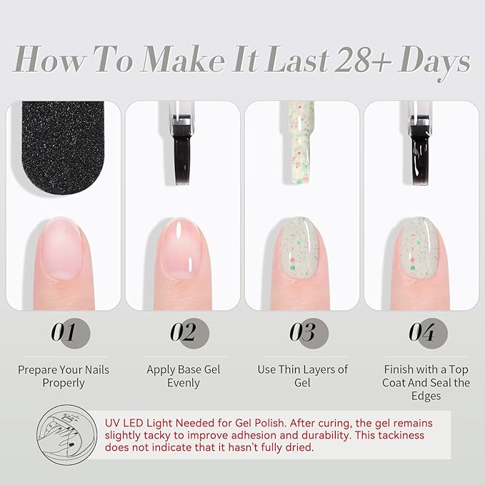 Born Pretty Christmas Jelly Glitter Gel Nail Polish Kit,Milky White Shimmer Reflective Color,Soak Off LED U V Nail Art Gel for Salon-Quality Manicure at Home