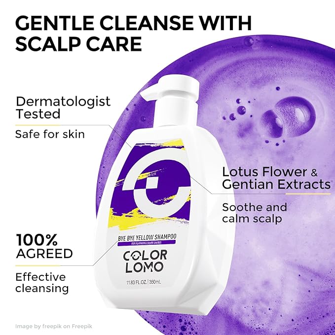 Bye Bye Yellow Purple Shampoo, Neutralizes Brass & Yellow Tones, Sulfate Free, For Color Treated, Blonde, Bleached, Highlighted Brown or Silver Hair, 11. 83 Fl Oz