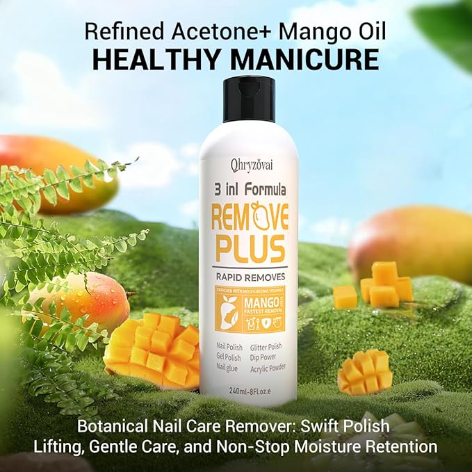 Acetone Nail Polish Remover: Professional Soak off Gel Polish Nail Glue Remover Natural Formula with Mango Oil 8 Fl Oz for Acrylic Dip Powder Remover at Home Salon