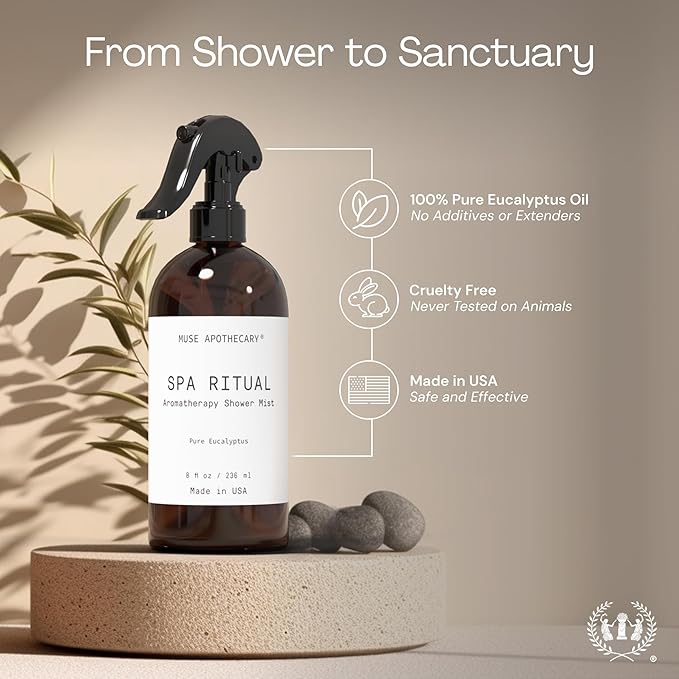 Muse Apothecary Spa Ritual Pure Eucalyptus Oil Shower Mist - Eucalyptus Spray for Shower, Spa, Bath, and Linen - Aromatherapy Eucalyptus Essential Oil Spray - 8oz
