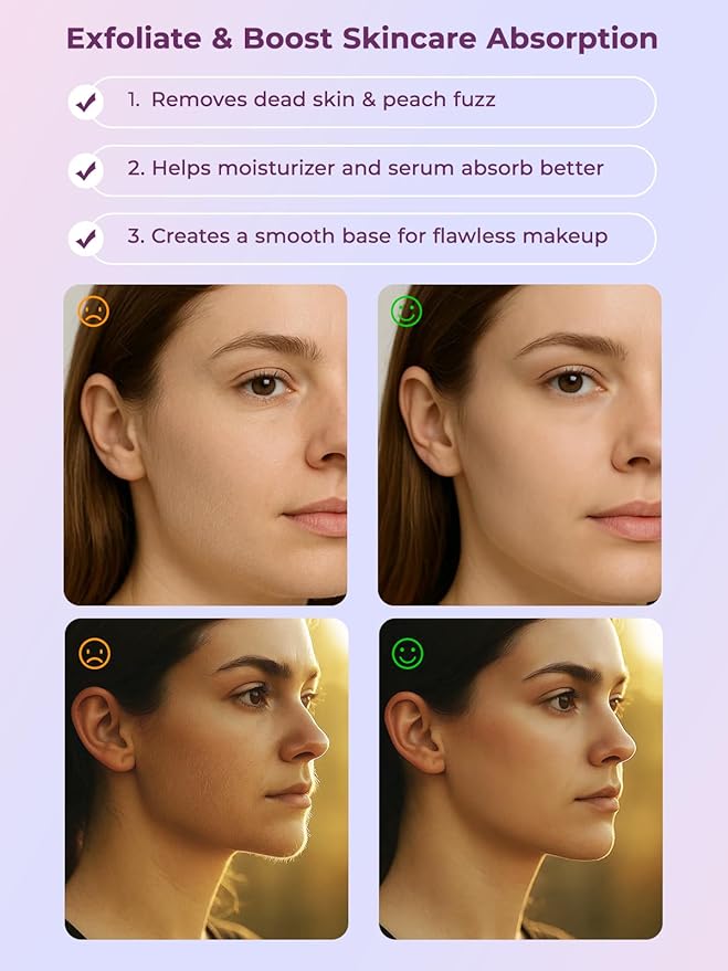 Electric Dermaplane Razor for Women Face – 2-Speed Sonic Hair Removal Tool, USB-C Rechargeable Razors for Women, Safe Anti Peach Fuzz & Dead Skin Remover with 5 Replaceable Heads