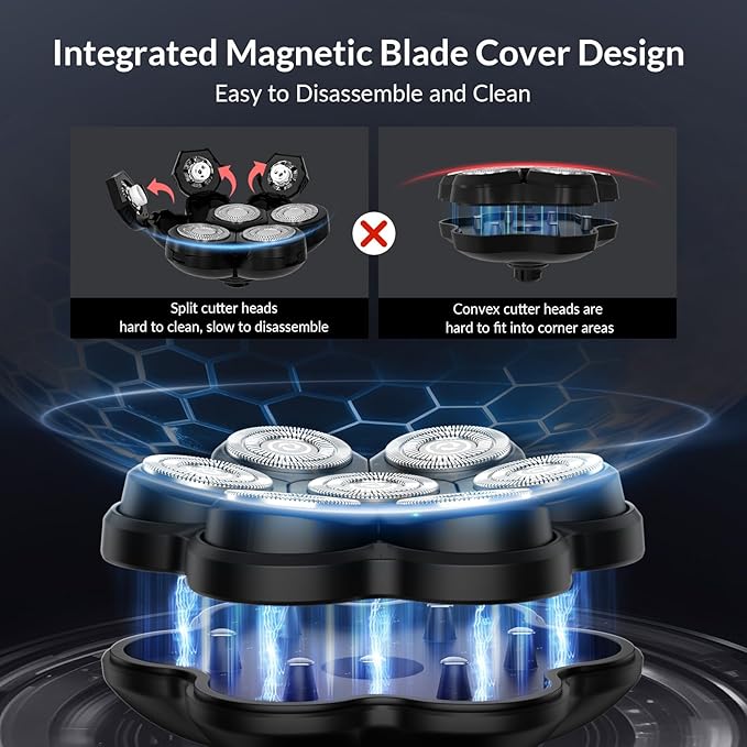 Head Shavers for Bald Men - 7D Arc Electric Razor with Magnetic Detachable Head, Waterproof Wet Dry 5-in-1 Electric Shaving & Grooming Kit, LED Display Rechargeable Head & Body Hair Shaver