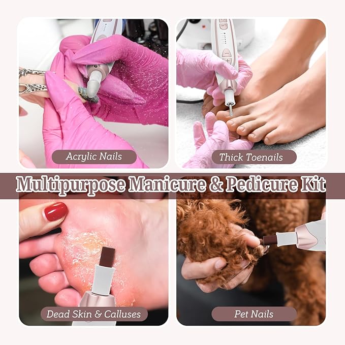 PELCAS Electric Nail File, 5 Speeds Nail Grinder for Thick Toenails, Cordless Nail Drill, Manicure and Pedicure Kit with LED Light, Toenail Grinder for Human, Thick Toenails, Natural & Acrylic Nails