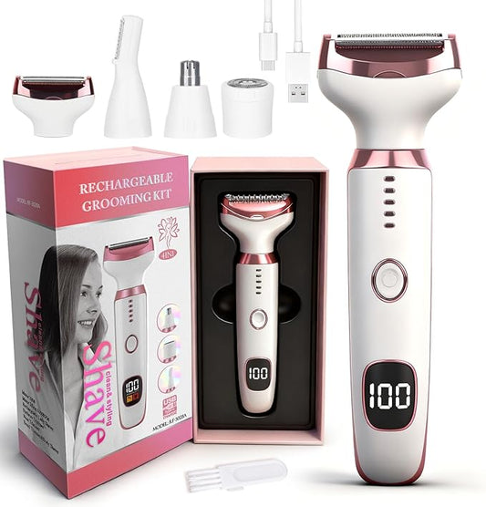 Wet & Dry Electric Razorfor Women Men,4 in 1 Rechargeable Led Display Electric Shaver and Facial Hair Remover,Painless Ladies Body Razors for Nose Face Body Leg Bikini Arm Hair