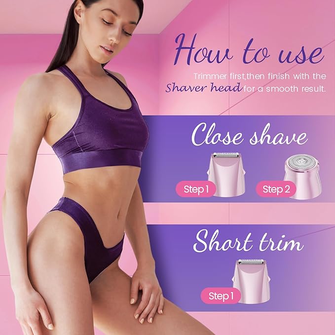 Bikini Trimmer for Women 2 in 1 Electric Razors for Women - Wet and Dry Electric Lady Shaver, Smooth Facial Hair Remover and Body Hair Trimmer for Bikini,Leg, Underarm, Face, Private Area (Rose)