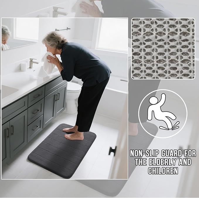 Yimobra Long Bath Mat 44"x24", Super Soft Quick Dry Memory Foam Bathroom Rug, Water Absorbent, Non Slip Backing Machine Washable for Tub Shower, Thick Comfort Support, Dark Gray