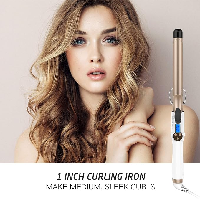 Hoson 1 Inch Curling Iron Professional Ceramic Tourmaline Coating Barrel Hair Curler, LCD Dispaly with 9 Heat Setting(225°F to 450°F for All Hair Types, Glove Include)