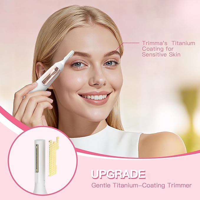 Trimma Nose Hair Trimmer for Women: 3 in1 Rechargeable Womens Facial Hair Remover and Electric Eyebrow Trimmer - Face Lips Eyebrow Nose Ear Body Painless Face Shaver with Built-in LED Light