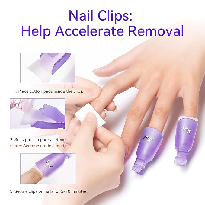Makartt Nail Polish Remover Clips Kit, 20PCS Reusable Nail Soak Off Clips for Fingers and Toes, Professional Nail Gel Remover Tools with Double-Ended Cuticle Pusher for Removal Acrylic Art Nail Polish