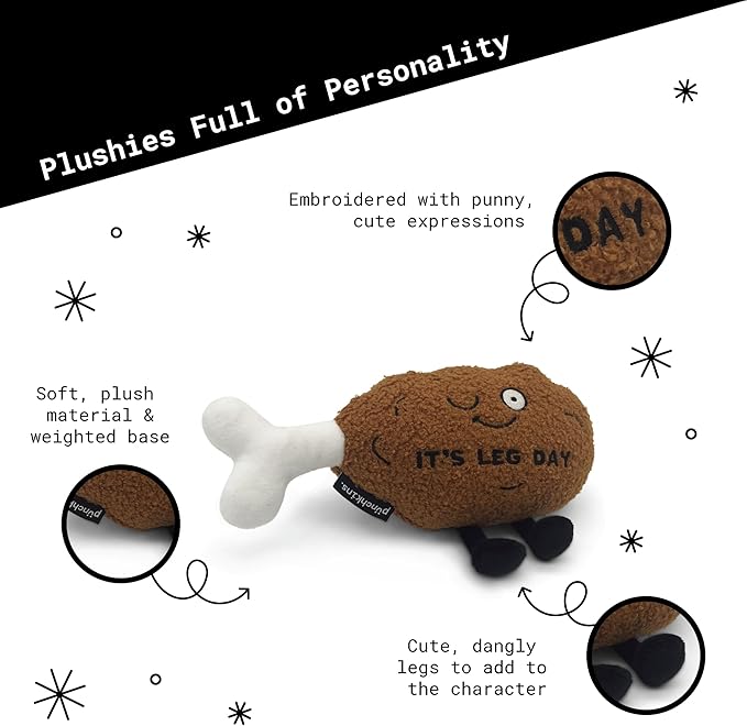 Punchkins Chicken Leg Plushie - 'It's Leg Day' Funny Plush, Gift for Humor Lovers, Cute Plush Toy for Gifting