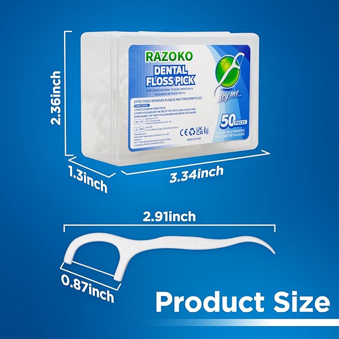 RAZOKO Dental Floss Picks High Toughness Professional Toothpicks Sticks 4-Pack(200pcs) with Portable Case and Dental Picks Perfect for Family,Hotel,Travel