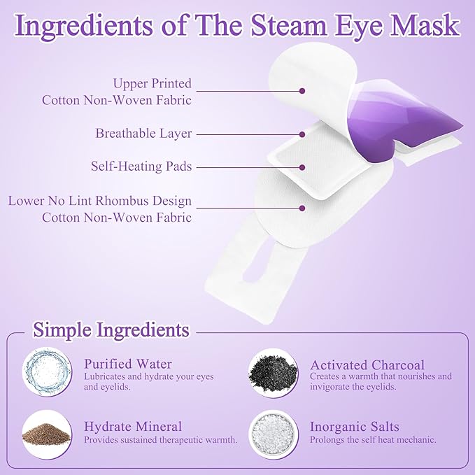 32 Packs Steam Eye Mask, Heated Eye Mask for Sleeping, Warm Compress for Eyes, Self Heating Disposal Steam Mask for Home Sleep, Office, Spa, Travel Essentials Stocking Stuffers (Lavender)