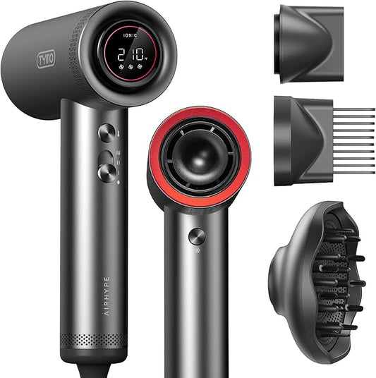 TYMO Hair Dryer with Diffuser for Women - 1500W Professional High Speed Blow Dryer with Comb, 110,000RPM Fast Dry, 200 Million Ionic Hairdryer, 4 Temps & 3 Speeds, 8 Ft Cord for Salon, Metal Gray