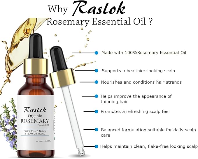 Rosemary Essential Oil | 100% Pure & Natural Steam Distilled | Aromatherapy & Scalp Massage Oil | No Additives or Fillers | 15 ml (0.5 fl oz)