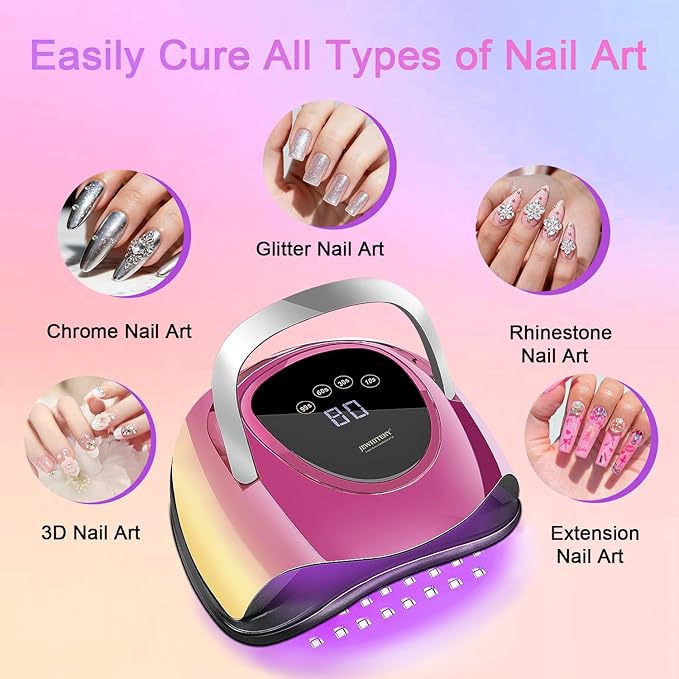 JEWHITENY 57 Pcs LED Beads U V Nail Lamp : 220 W Professional Nail Dryer with 4 Timers & Automatic Sensor Fast Curing U V Light for Gel Nails Professional Manicure Tool
