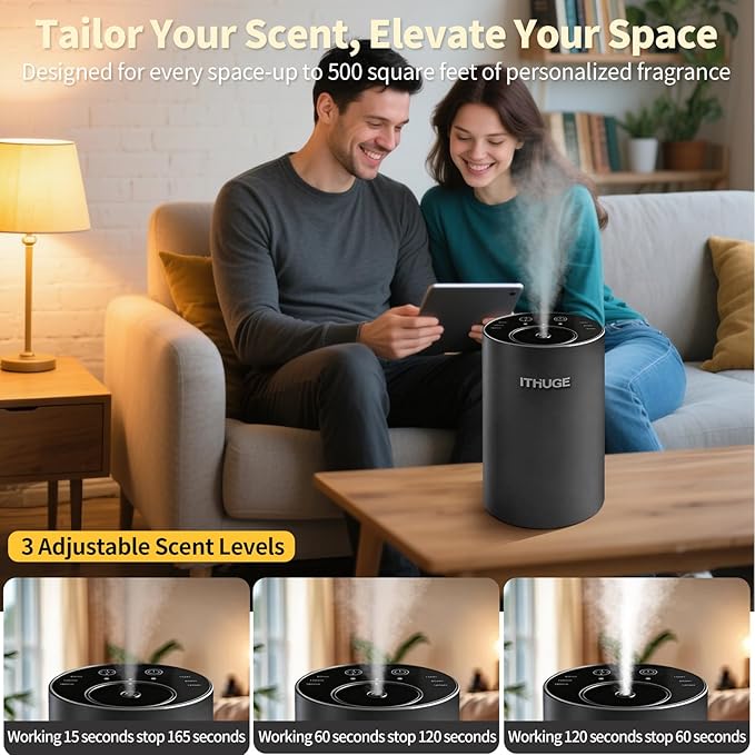 Waterless Essential Oil Diffuser, Portable Aromatherapy Diffuser with 20mL Empty Bottle, Battery Operated Mini Scent Diffuser,3 Mist Levels & Timers, Leak-Free, for Home, Car, Office(E200B)