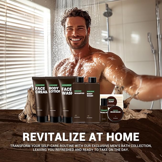 Rinse & Robust Beard Kit for Men, Christmas Gifts for Men, Sandalwood Beard Oil Gift Sets, Birthday Gifts Mens Stocking Stuffers for Dad Boyfriend Husband Valentines, Holiday Grooming Gift Set