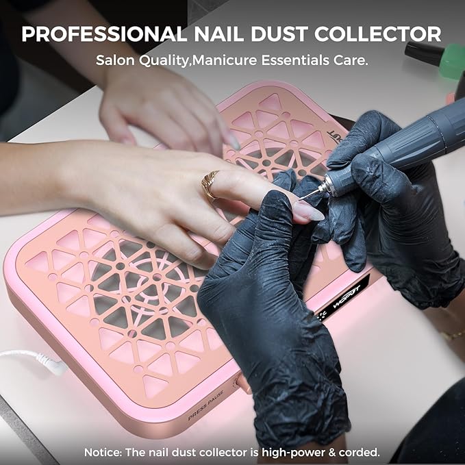 Nail Dust Collector, 1600PA Professional Nail Vacuum Dust Collector Fan with Filter Papers (30 Pcs) for Acrylic Nail Polishing & Manicure at Nail Salon & Home - Pink