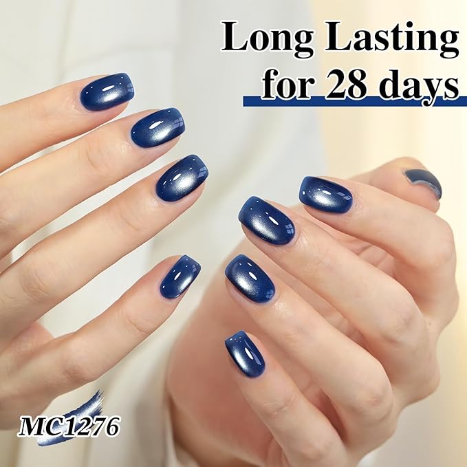 Double Rhythm 0.5 OZ Cat Eye Gel Polish with Magnet 15ML Holographic Glitter Shimmer Translucent Jelly Color Magnetic Nail Polish Salon DIY at Home (Blue Coral-MC1276)