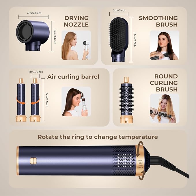 5 in 1 Hair Dryer Brush, Negative Ion Air Styler Wrap Hair Styler Upgrade Blow Dryer Brush Air Curler for Hair, Blowout Brush Set As A Gift for Straight/Curl/Drying/Smoothing