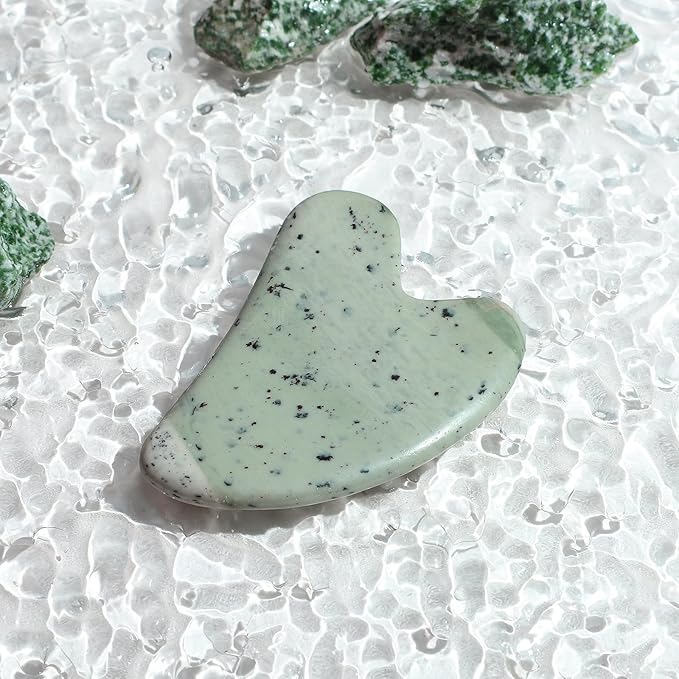rosenice Gua Sha Facial Tools Guasha Tool Gua Sha Jade Stone for Face Skincare Facial Body Acupuncture Relieve Muscle Tensions Reduce Puffiness Festive Gifts (Yellow-Green)