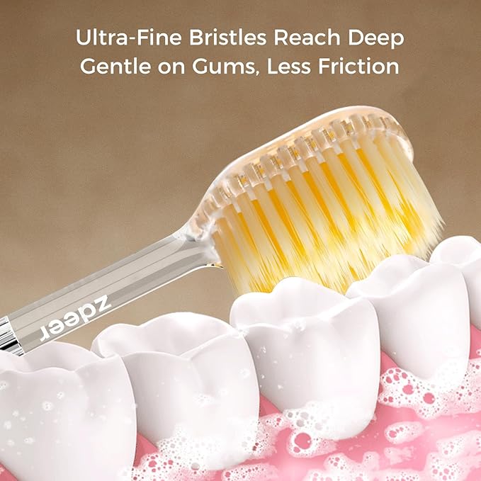 Ultra Soft Manual Toothbrush for Adults with Sensitive Gums, Aluminum Alloy + ABS Handle with 6 Replaceable Wide Soft Gum Care Heads, Gentle Daily Brushing, Eco-Friendly Reusable Design