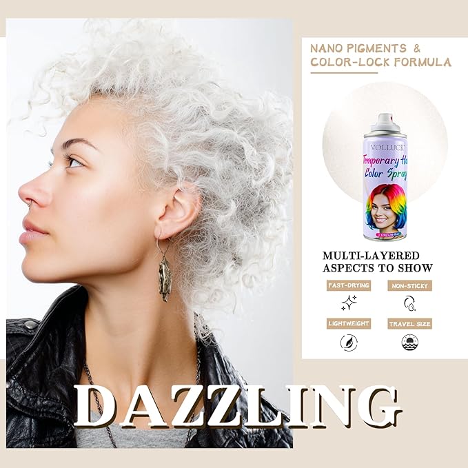 Hair Color Spray, Temporary Hair Dye for Women & Men, Vibrant Colors Hair Wax Gray Hair Cover for Party, Halloween, Cosplay (White, 120 ML)