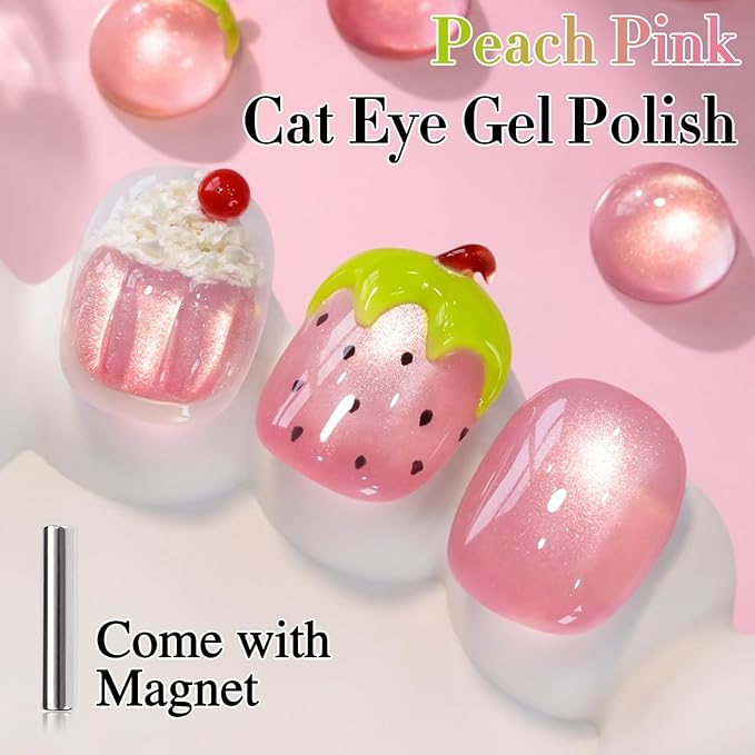 Double Rhythm 0.5 OZ Cat Eye Gel Polish with Magnet 15ML Holographic Glitter Shimmer Translucent Jelly Color Magnetic Nail Polish Salon DIY at Home (Fruit Purple Pink-MC1206)