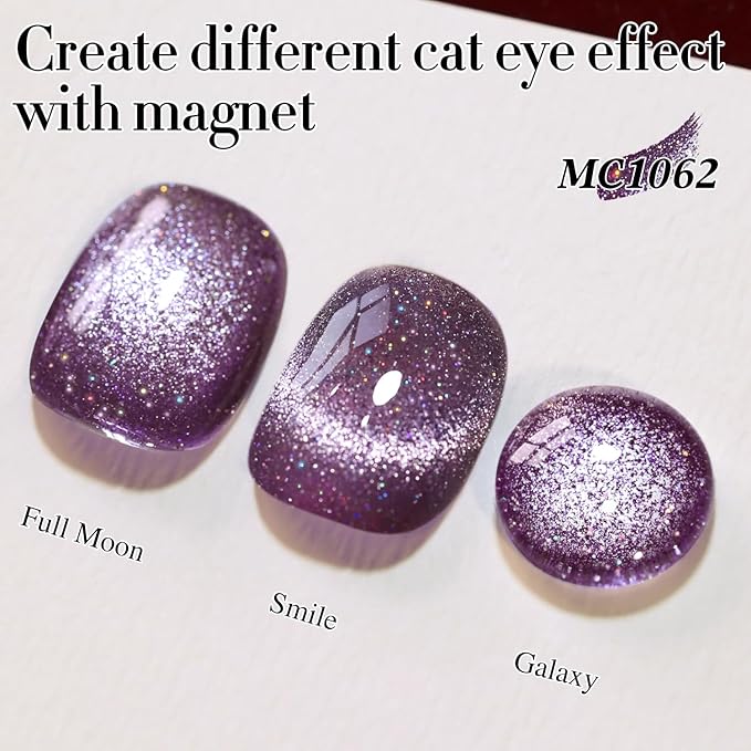 Double Rhythm 0.5 OZ Cat Eye Gel Polish with Magnet 15ML Holographic Glitter Shimmer Translucent Jelly Color Magnetic Nail Polish Salon DIY at Home (MC1062)